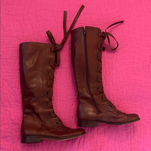 Brown Lace-Up Women's genuine leather boots US75